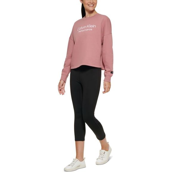 Calvin Klein Womens Performance Stacked Logo Cropped Sweatshirt,Mauve,Small - Picture 1 of 2